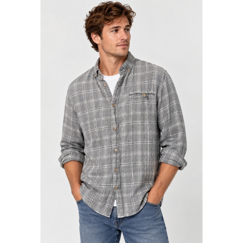 Cotton On Brunswick Garments Flannel Mens M Grey Plaid Gorpcore Button Down